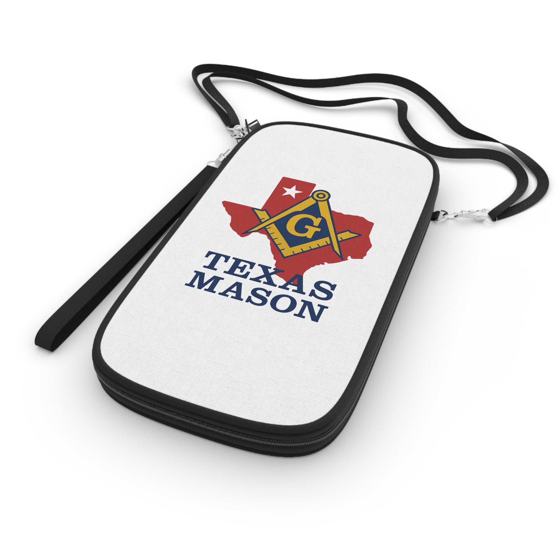 Master Mason Blue Lodge Passport Wallet - White Texas Mason With Shoulder & Wrist Strap - Bricks Masons