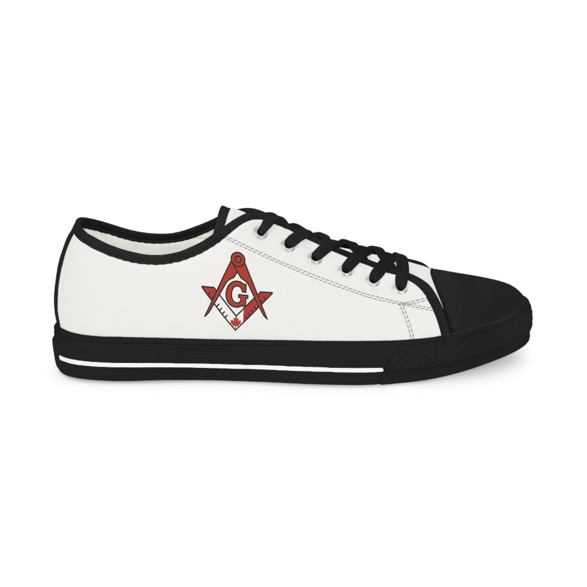 Master Mason Blue Lodge Canada Jurisdiction Sneaker - Low Top Sneaker Black & White S&C G Flag - Bricks Masons