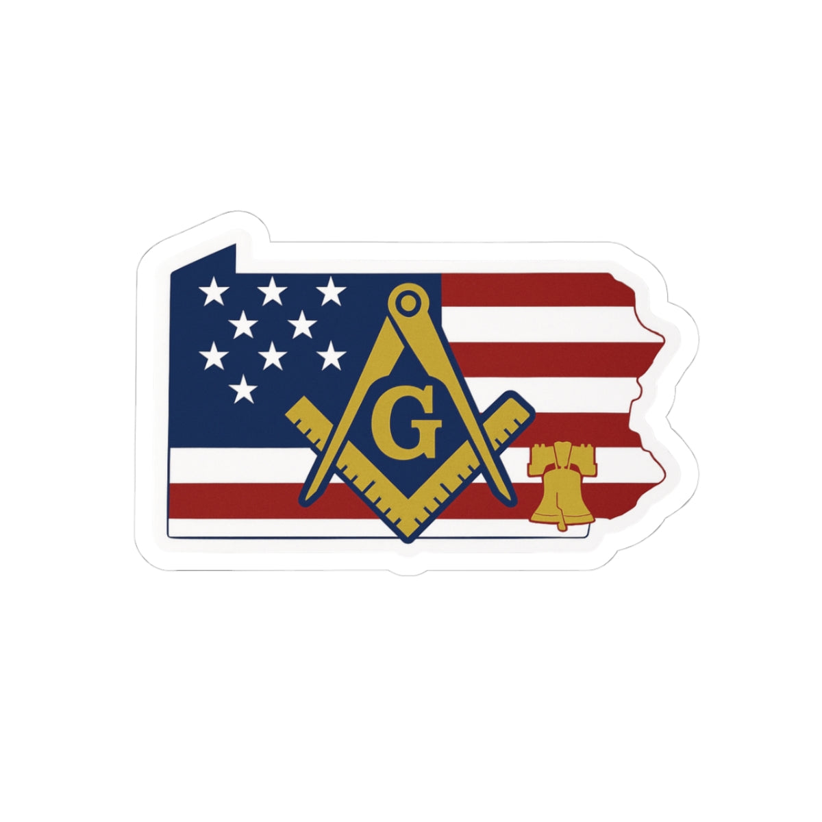 Master Mason Blue Lodge Sticker Decal - Kiss-Cut Pennsylvania With Liberty Bell - Bricks Masons