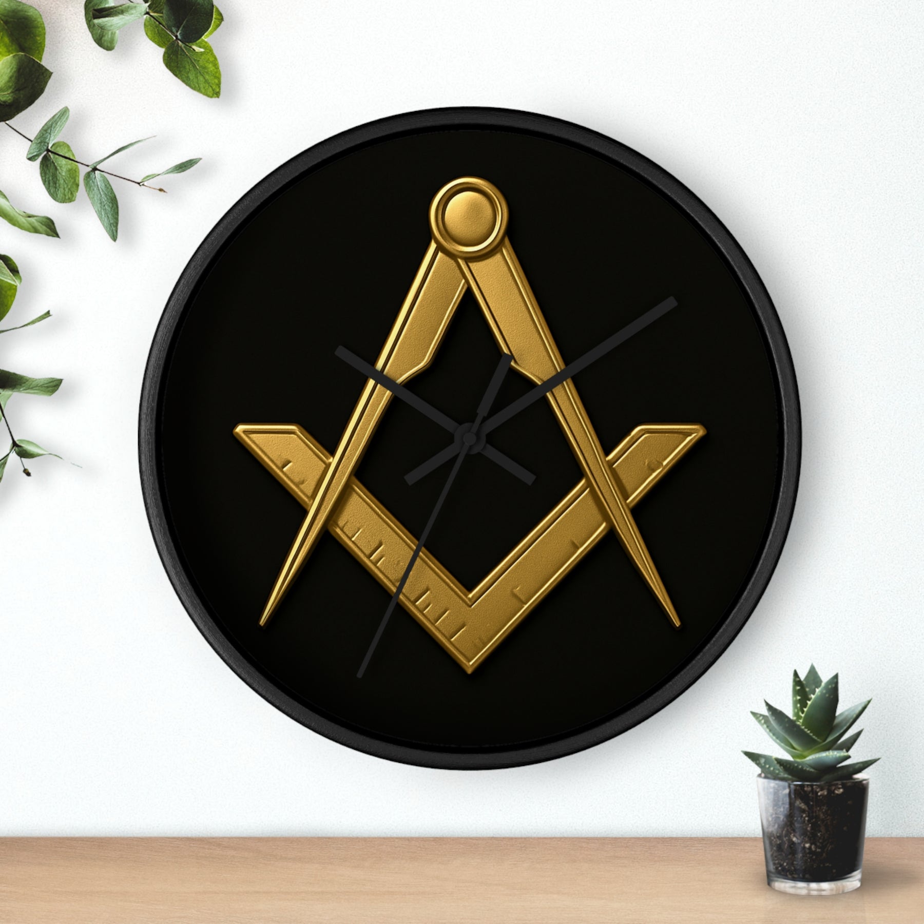 Master Mason Blue Lodge Clock - Classic Square & Compass on Wood Frame - Bricks Masons