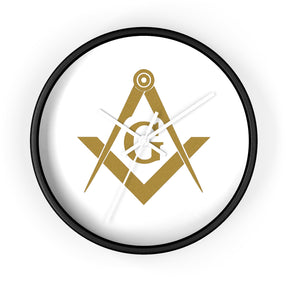 Master Mason Blue Lodge Clock - Golden Square & Compass G on White Dial - Bricks Masons
