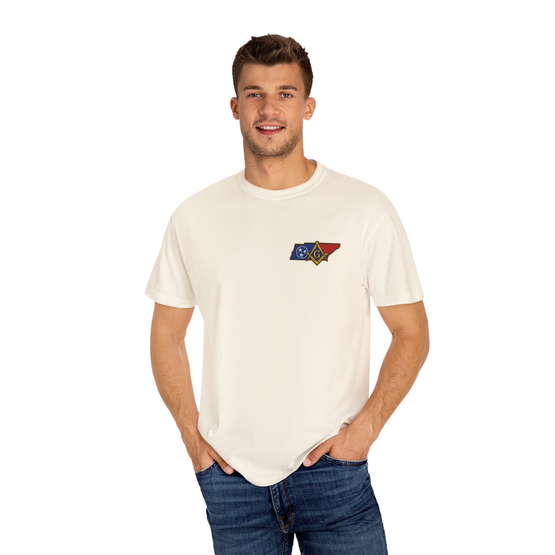 Master Mason Blue Lodge T-Shirt - Garment-Dyed Tennessee Mason - Bricks Masons