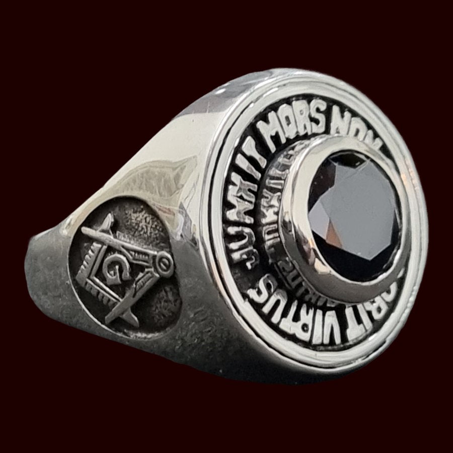 Masonic Ring Virtus Junxit Stone Silver Freemasonry Art 76 - Bricks Masons