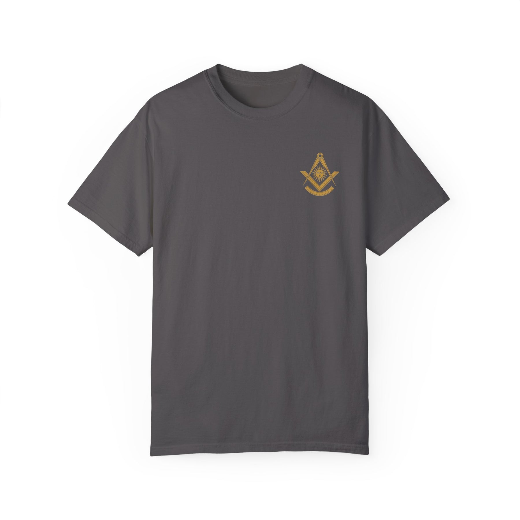 Past Master Blue Lodge T-Shirt - Garment-Dyed Square & Compass, Quadrant - Bricks Masons