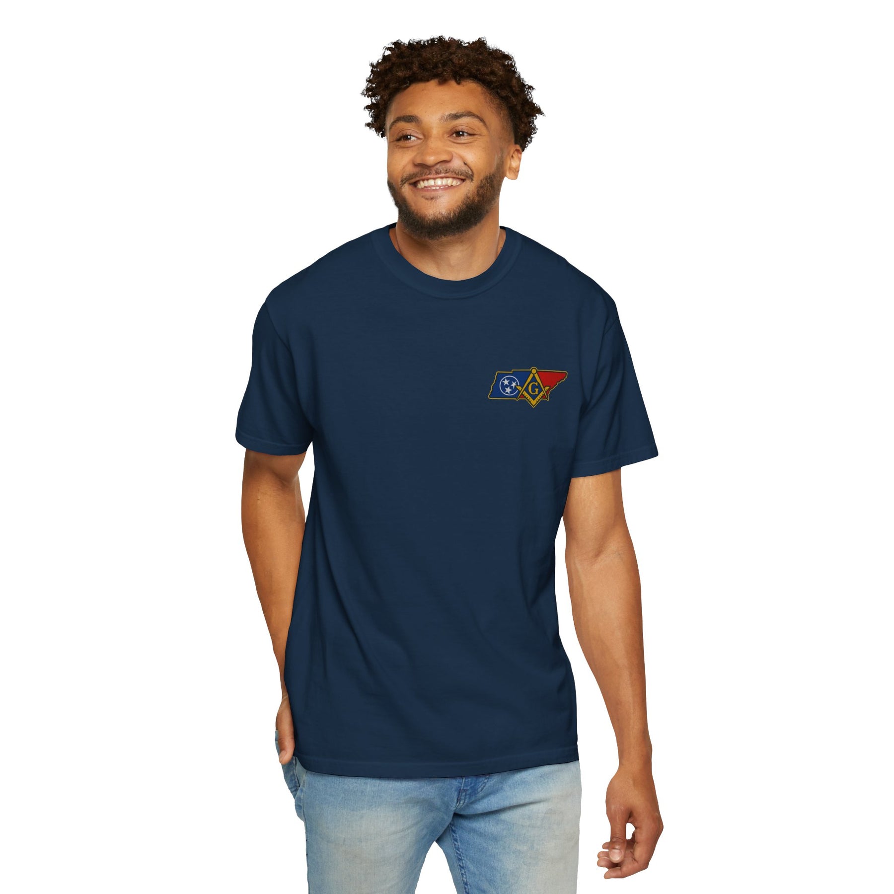 Master Mason Blue Lodge T-Shirt - Garment-Dyed Tennessee Mason - Bricks Masons