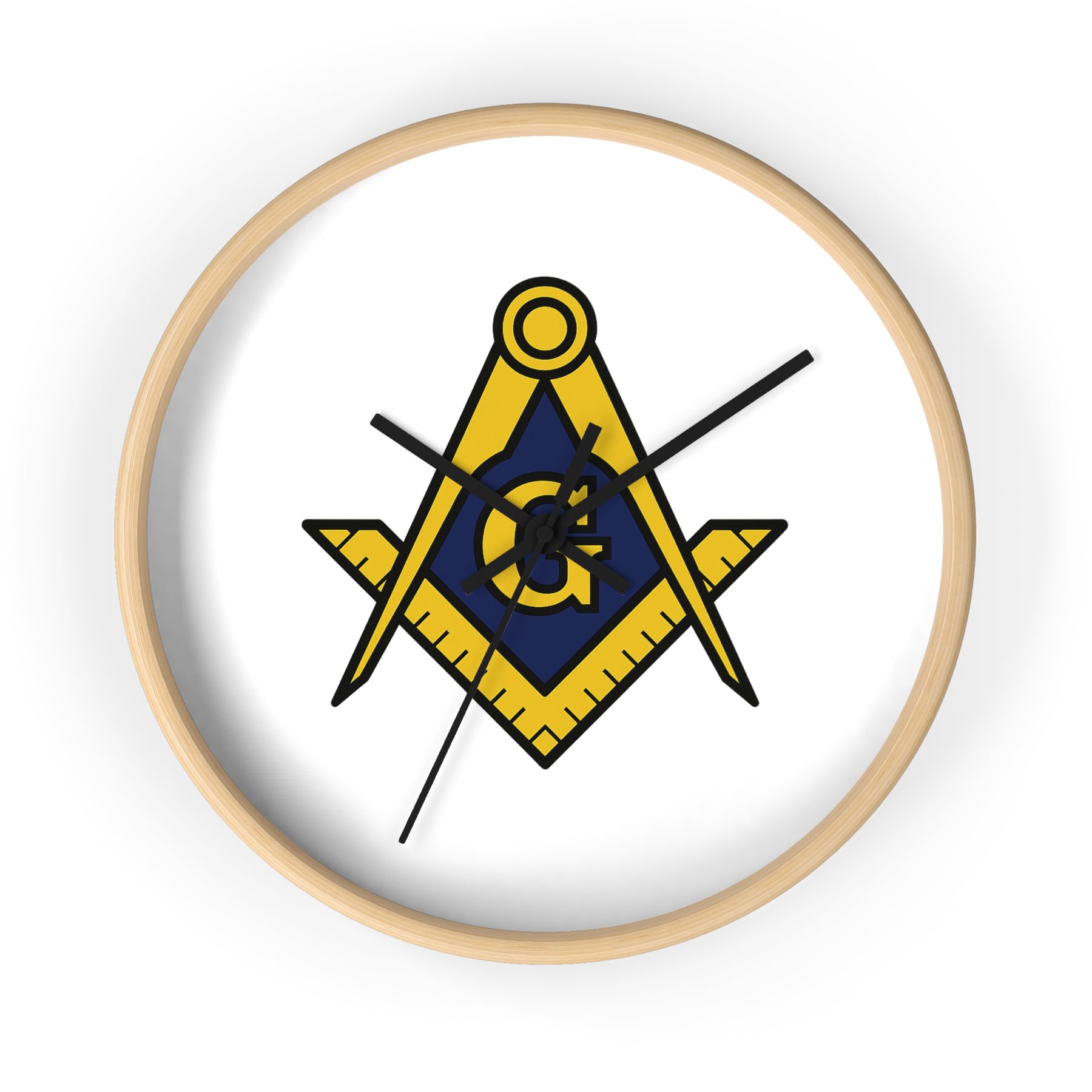 Master Mason Blue Lodge Clock - Wood Frame with Golden Square & Compass G - Bricks Masons