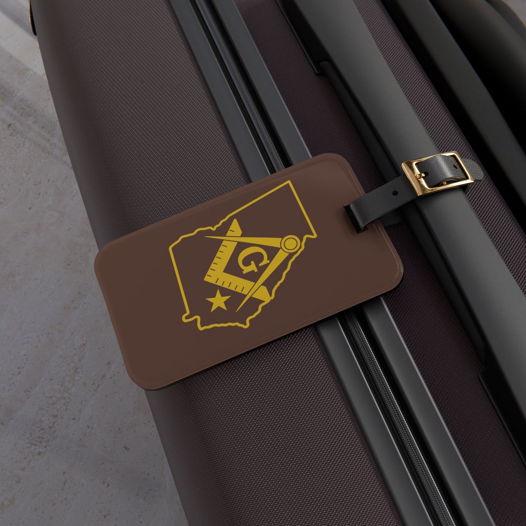 Master Mason Blue Lodge Luggage Tag - Georgia Mason With Black Leather Strap - Bricks Masons