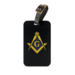 Master Mason Blue Lodge Luggage Tag - Black S&C G With Black Leather Strap - Bricks Masons