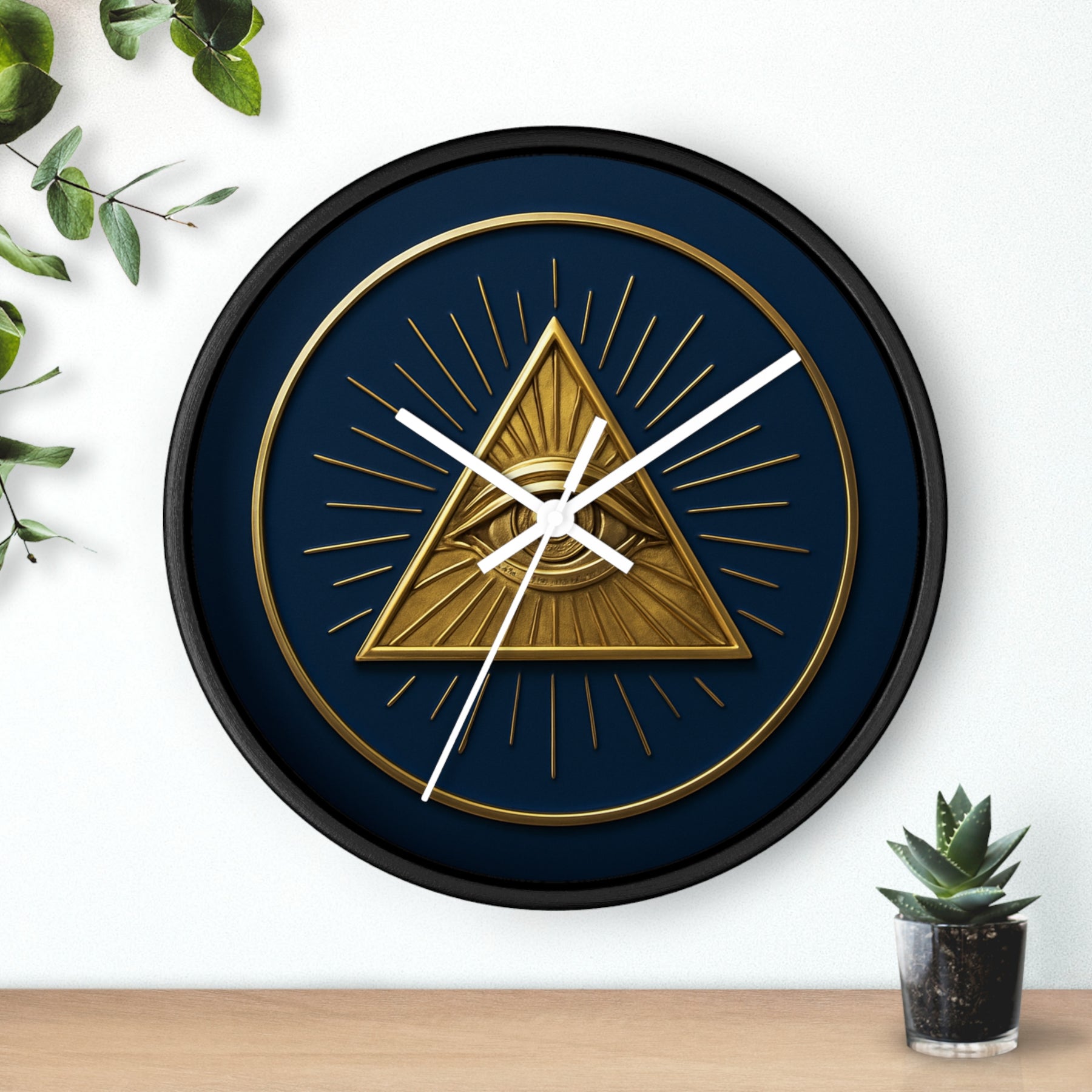 Eye of Providence Clock - Pyramid with All Seeing Eye Design on Wooden Frame - Bricks Masons