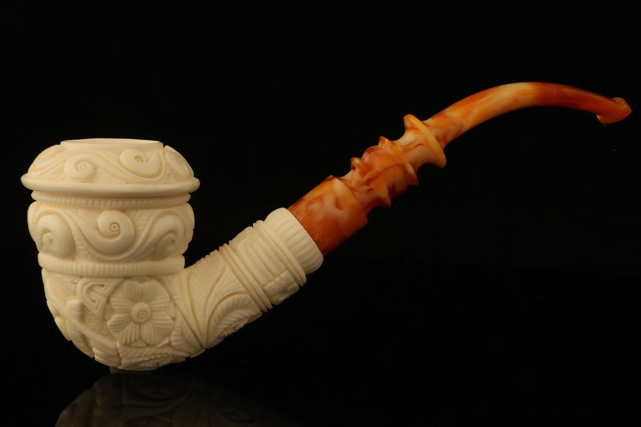 Master Mason Blue Lodge Meerschaum Pipe - Wax Coated With Square & Compass G - Bricks Masons