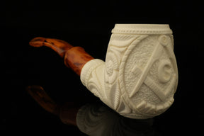 Master Mason Blue Lodge Meerschaum Pipe - Handcrafted With Fitted Case