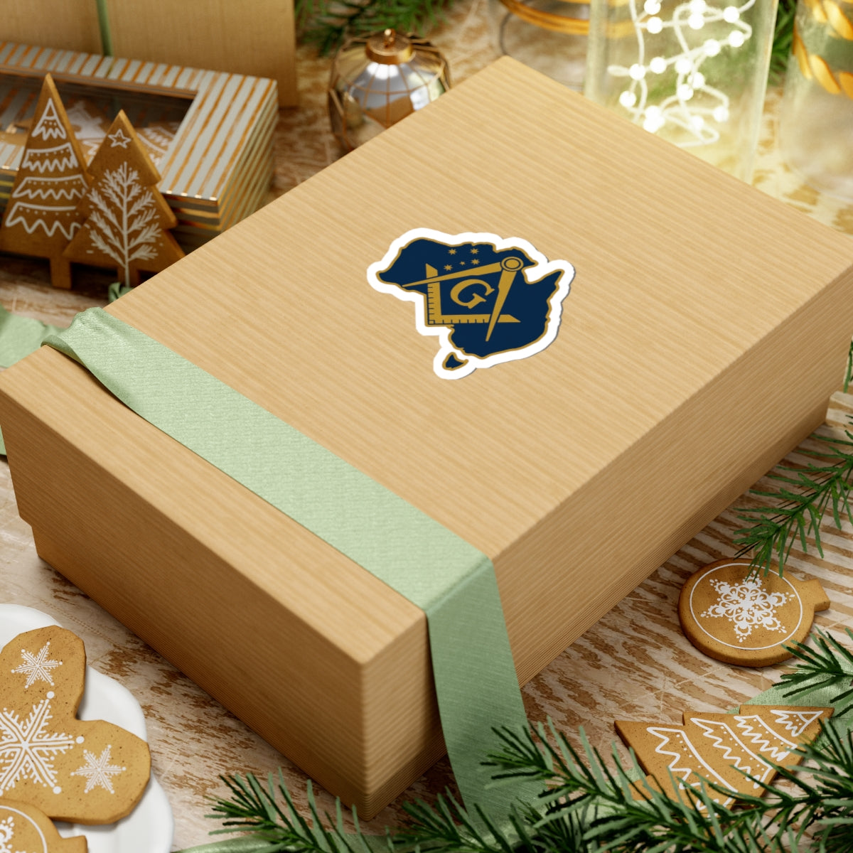 Master Mason Blue Lodge Australia Jurisdiction Sticker Decal - Kiss-Cut Golden Square & Compass G - Bricks Masons