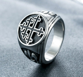 33rd Degree Scottish Rite Ring - Steel Color Titanium Steel Cross - Bricks Masons