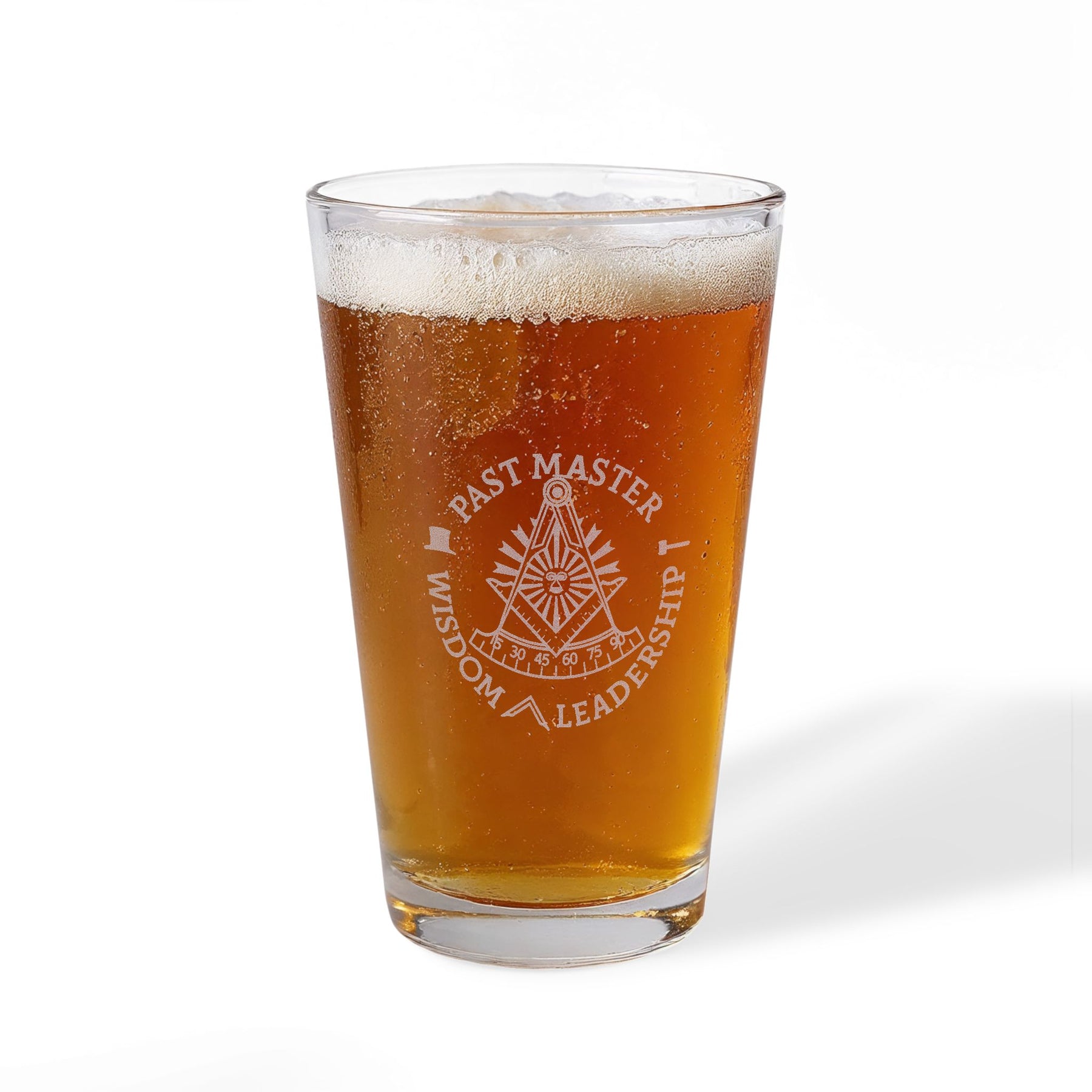 Past Master Blue Lodge Pint Glass - Wisdom Leadership S&C Quadrant Sun Emblem - Bricks Masons