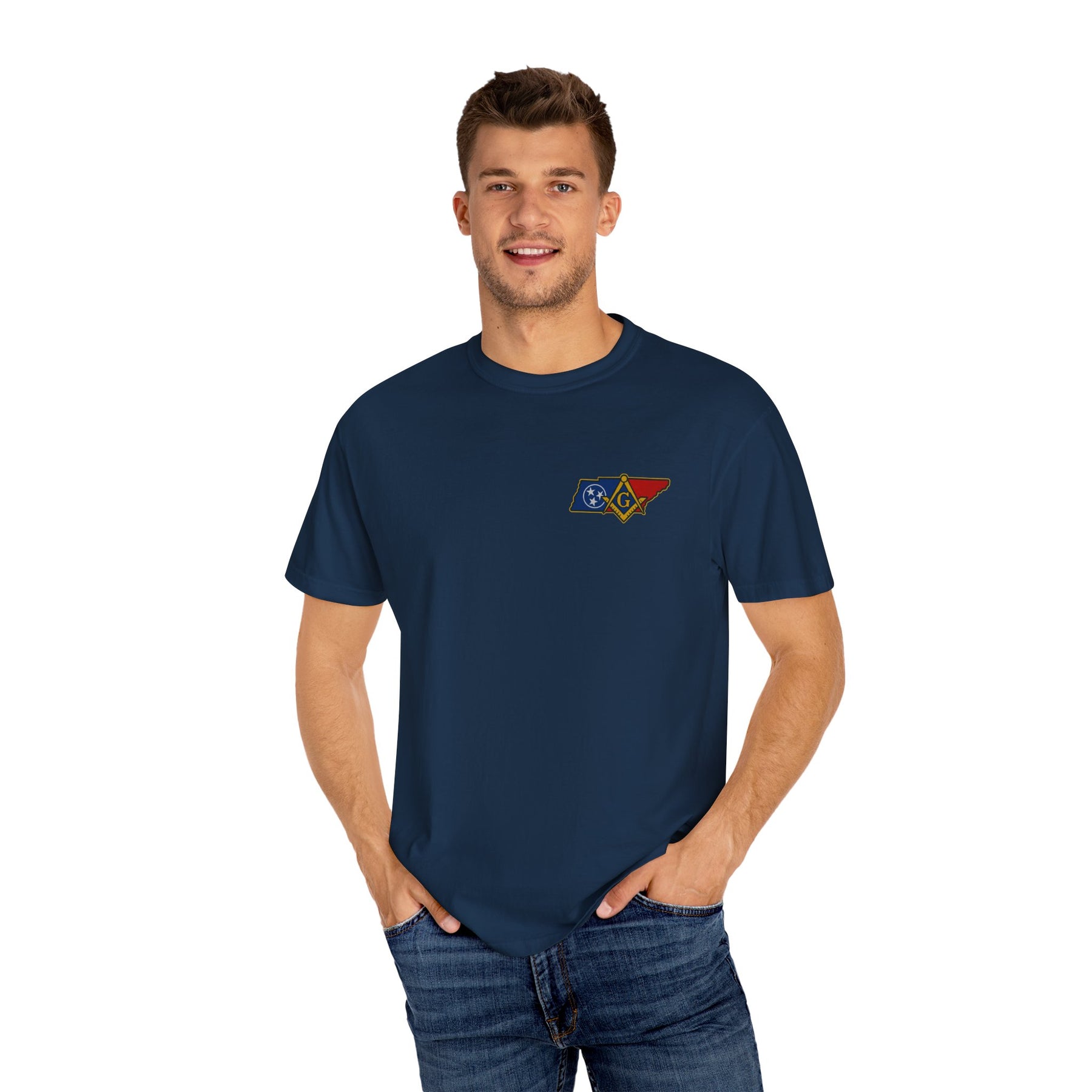 Master Mason Blue Lodge T-Shirt - Garment-Dyed Tennessee Mason - Bricks Masons