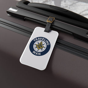 Master Mason Blue Lodge Luggage Tag - Traveling Man With Black Leather Strap - Bricks Masons