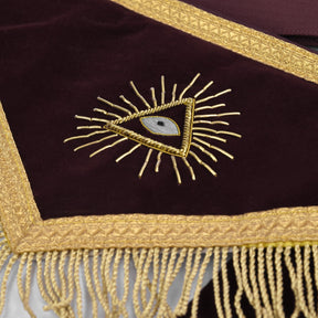 95th Degree Memphis Misraim Apron - Maroon Velvet With Gold Hand Embroidery Bullion - Bricks Masons