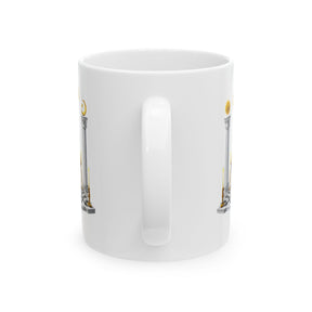 Master Mason Blue Lodge Mug - S&C G Altar Pillars & Eye on Checkered Floor - Bricks Masons