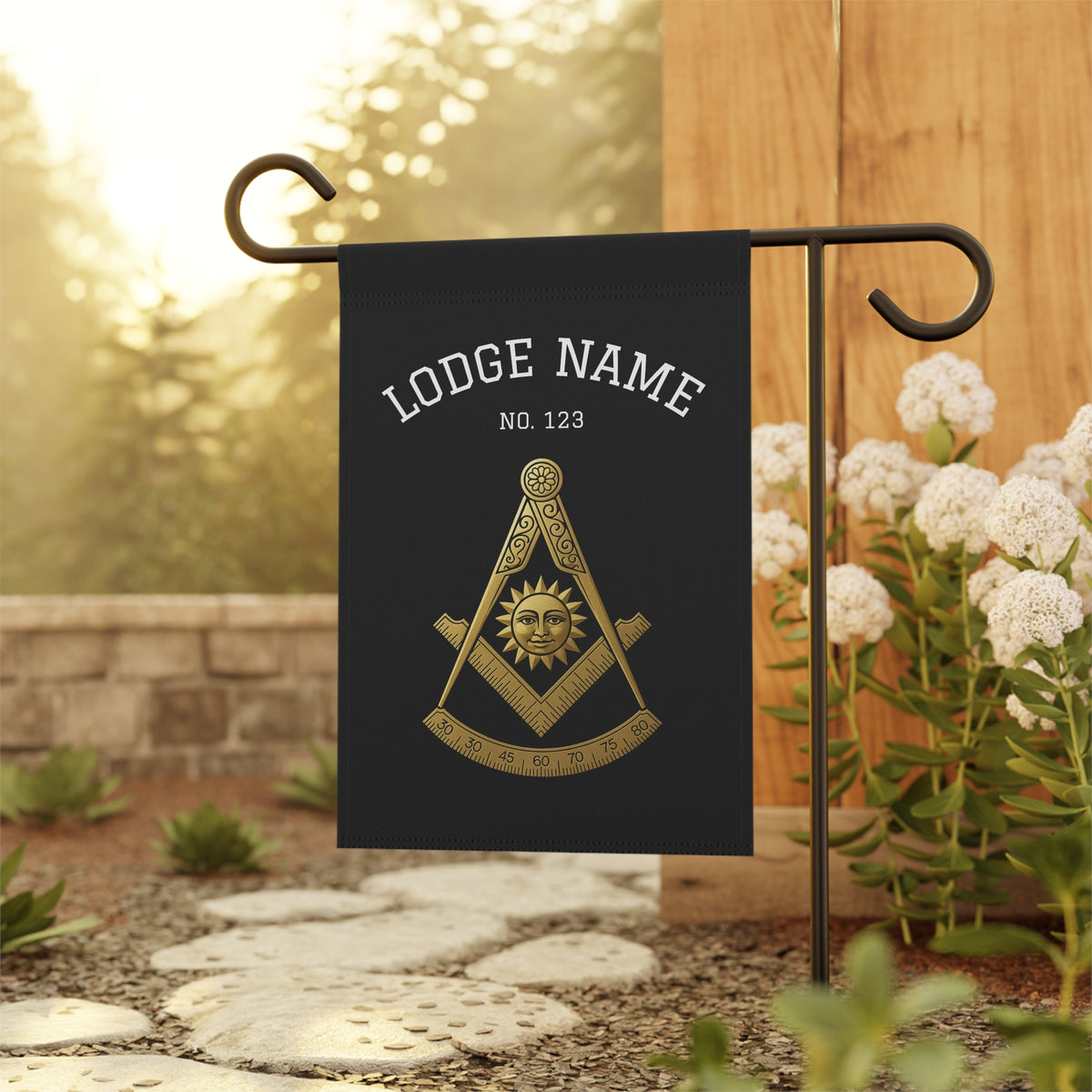 Past Master Blue Lodge Yard Flag - Square & Compass With Personalization - Bricks Masons