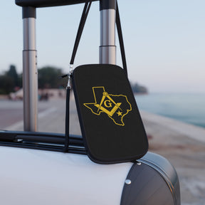 Master Mason Blue Lodge Passport Wallet - Black Texas Mason With Shoulder & Wrist Strap - Bricks Masons