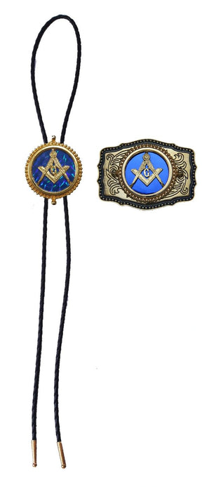 Master Mason Blue Lodge Bolo Tie - Blue Raised Square & Compass