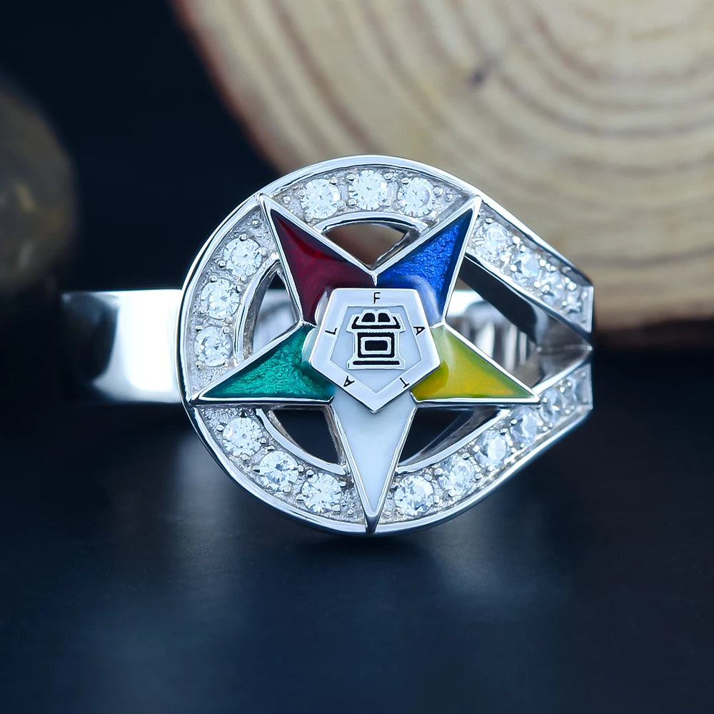 OES Ring - Colorful Star with Altar and Open Bible - Bricks Masons