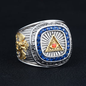 Master Mason Blue Lodge Ring / 33rd Degree Scottish Rite / Eye Of providence Ring -  925 Sterling Silver - Bricks Masons