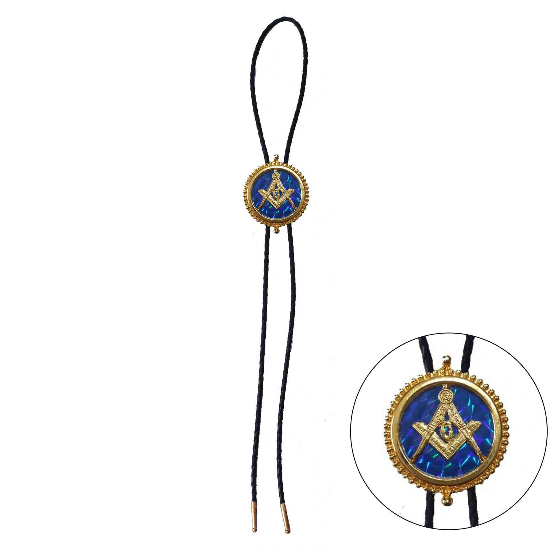 Master Mason Blue Lodge Bolo Tie - Blue Raised Square & Compass