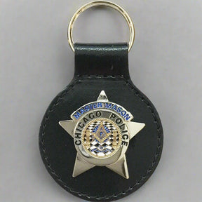 Master Mason Blue Lodge Keychain - Black Leather Chicago Police - Bricks Masons