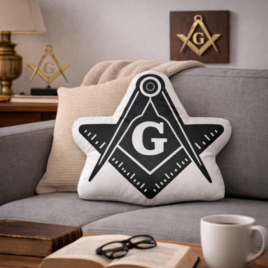 Master Mason Blue Lodge Pillow - Black Square & Compasses G - Bricks Masons