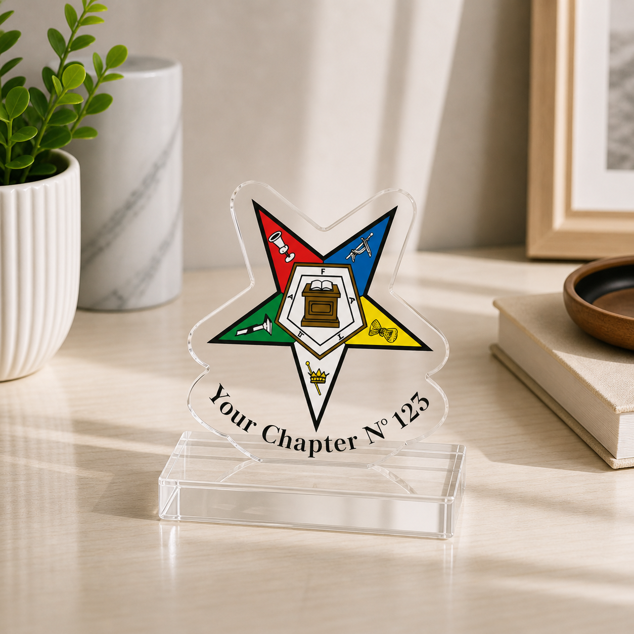 OES Plaque - Colorful Eastern Star Cut with Customization - Bricks Masons
