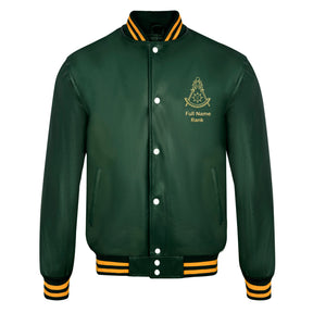 Past Master Blue Lodge California Regulation Jacket - Green Leather With Customizable Gold Embroidery