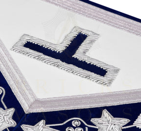 Past Master Blue Lodge Apron - Navy Velvet & Silver Bullion Hand Embroidery With Pillars