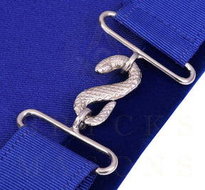 Past Master Blue Lodge Apron - Navy Velvet & Silver Bullion Hand Embroidery With Pillars