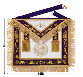 Grand Master Blue Lodge Apron - Customizable Emblem Premium Quality Purple Velvet Gold Bullion & Fringe - Bricks Masons
