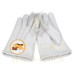 Knights Templar Gloves - White Leather Cross & Crown Emblem