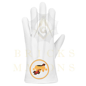 Knights Templar Gloves - White Leather Cross & Crown Emblem