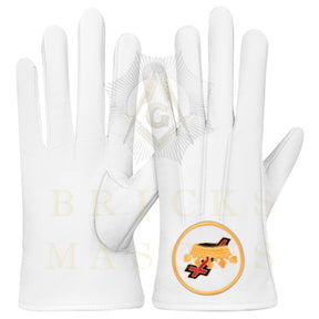 Knights Templar Gloves - White Leather Cross & Crown Emblem