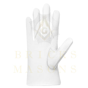 Knights Templar Gloves - White Leather Black Star Cross & Crown
