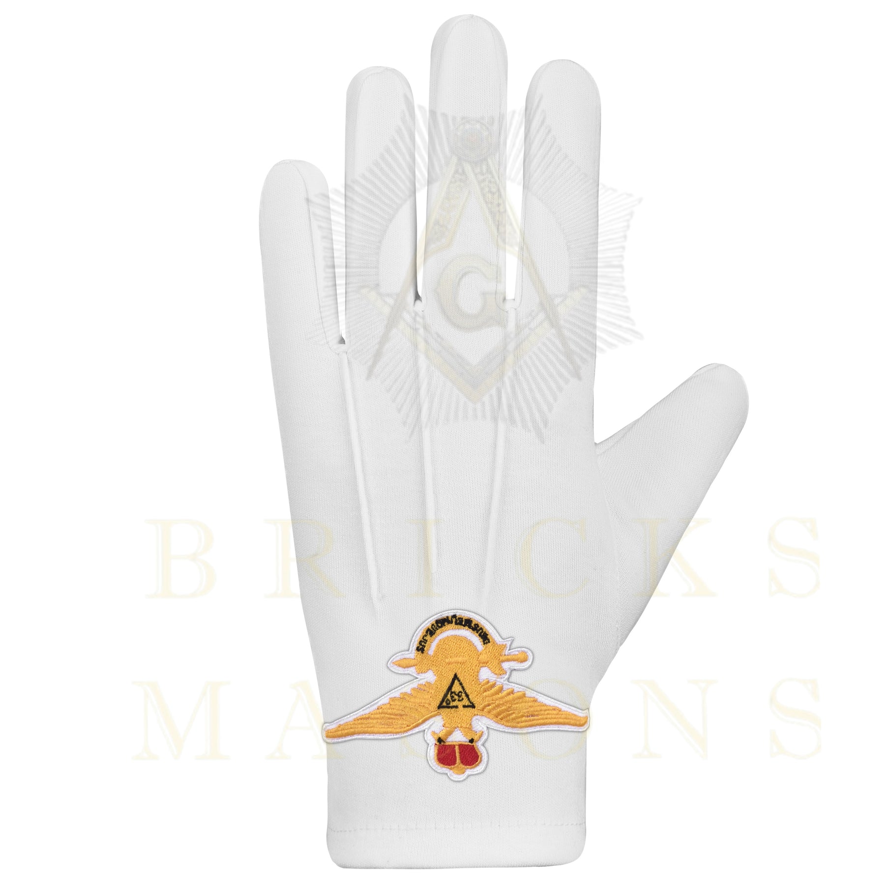 33rd Degree Scottish Rite Gloves - White Cotton Eagle Patch Wings Up