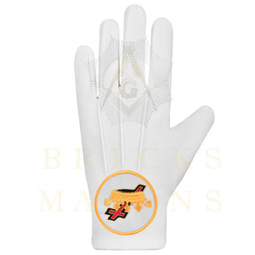 Knights Templar Gloves - White Cotton Cross and Crown emblem