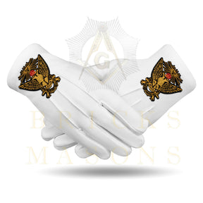 33rd Degree Scottish Rite Gloves - White Cotton Wings Up - Bricks Masons