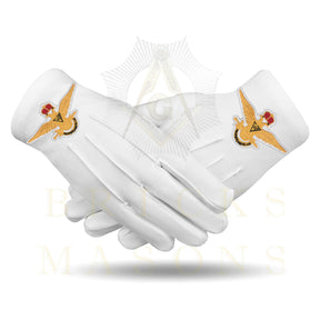 33rd Degree Scottish Rite Gloves - White Cotton Eagle Patch Wings Up