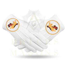 Knights Templar Gloves - White Cotton Cross and Crown emblem