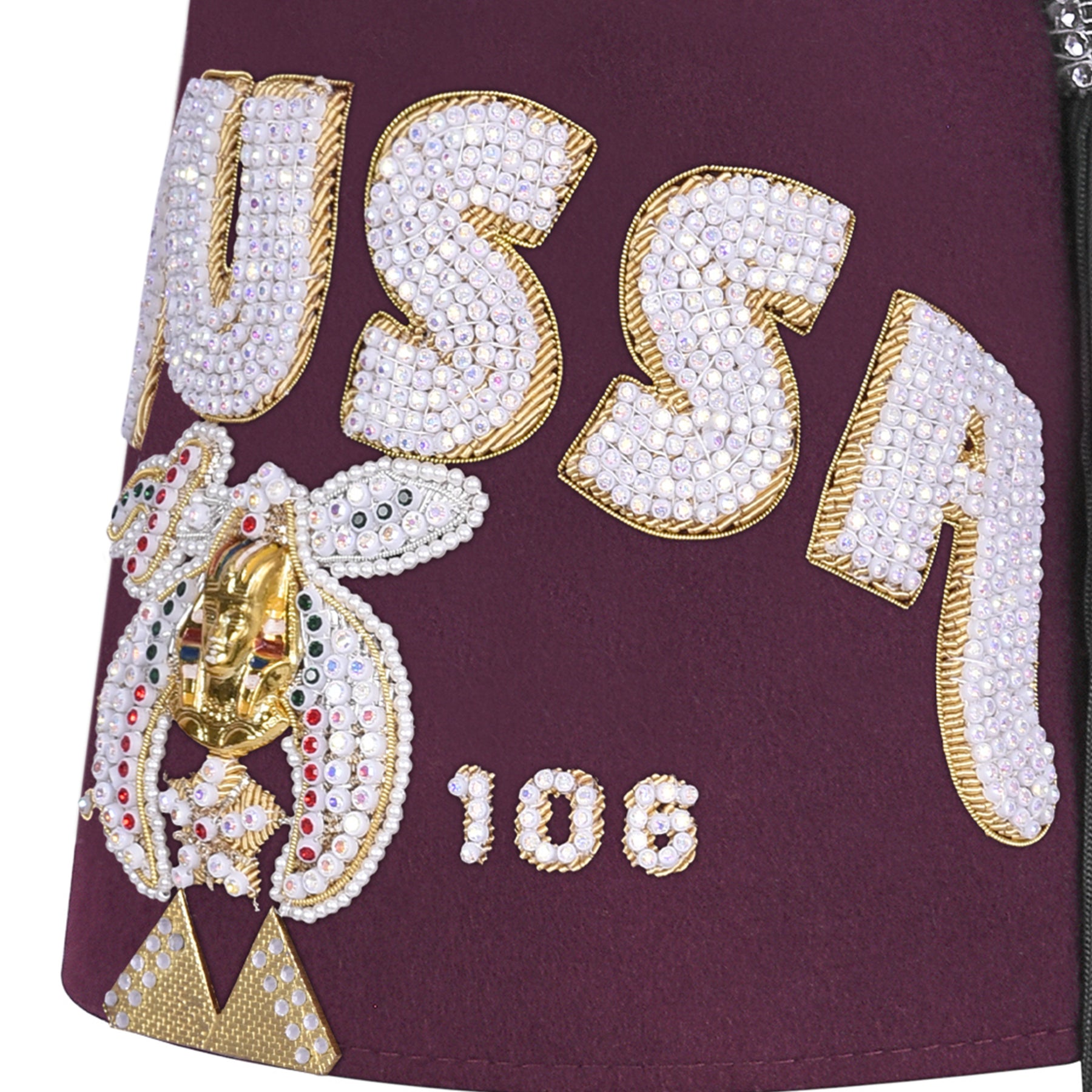 Shriners Fez Hat - Burgundy Wool Rhinestones Letters (5 rows as pictured)