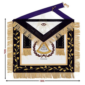 Past District Deputy Grand Master Blue Lodge Apron - Purple Velvet Golden Bullion With Wreath & Fringe