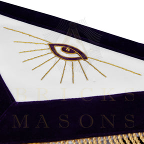 Past District Deputy Grand Master Blue Lodge Apron - Purple Velvet Golden Bullion With Wreath & Fringe
