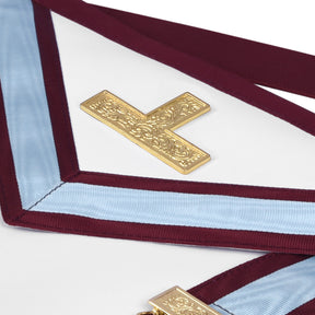 Worshipful Master Emulation Rite Apron - Turquoise & Maroon Moire with Gold Triple Taus