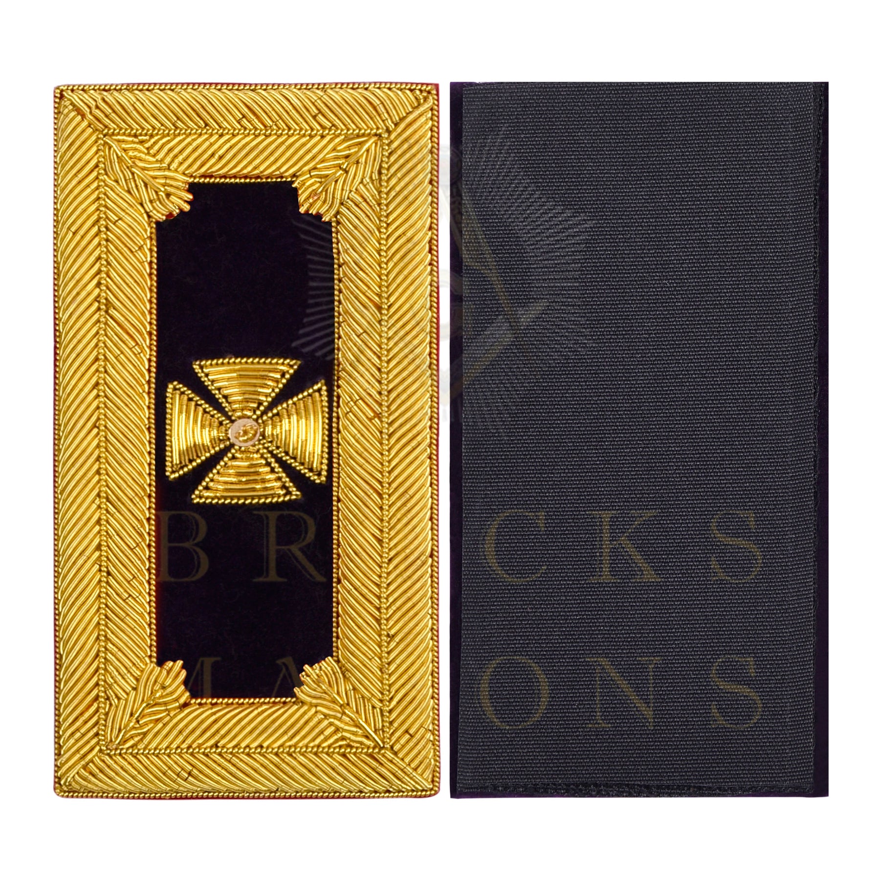 Past Grand Commander Knights Templar Frock Coat Shoulder Board - Gold & Black Bullion Embroidery - Bricks Masons