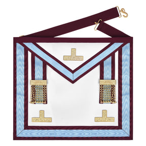 Worshipful Master Emulation Rite Apron - Turquoise & Maroon Moire with Gold Triple Taus